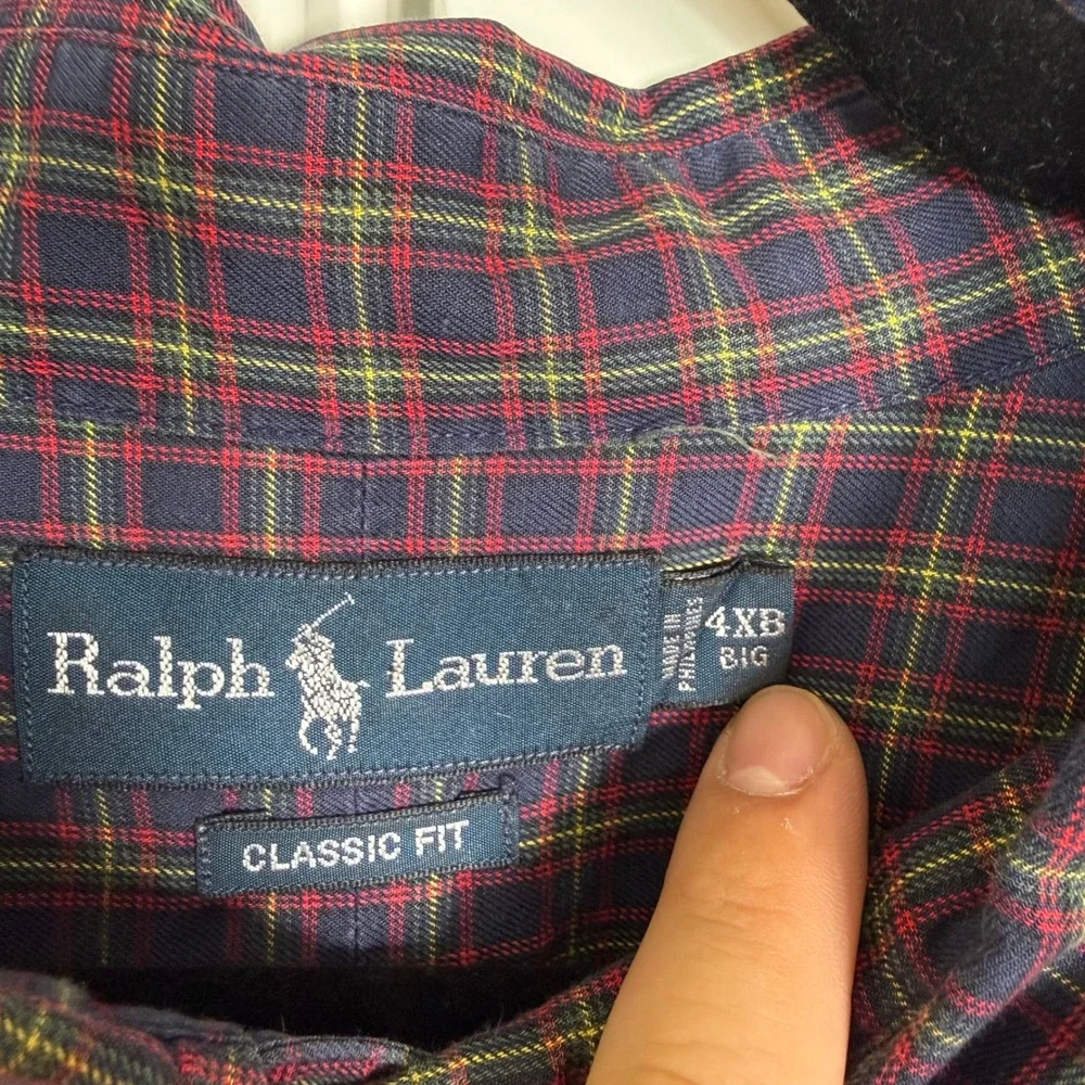 Vintage Polo Ralph Lauren Shirt Mens 4XB Blue Red Plaid Classic Fit Cotton Big